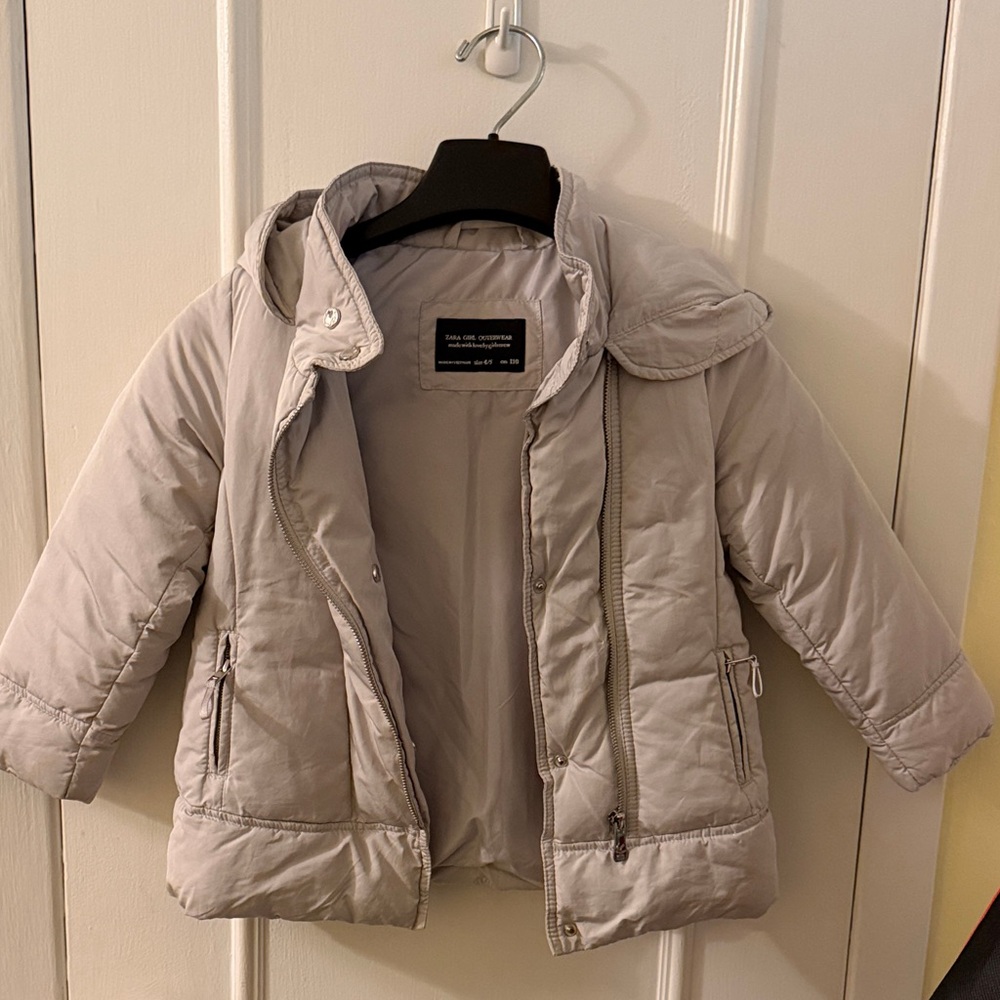 Zara Light Gray Hooded Kids Puffer Coat